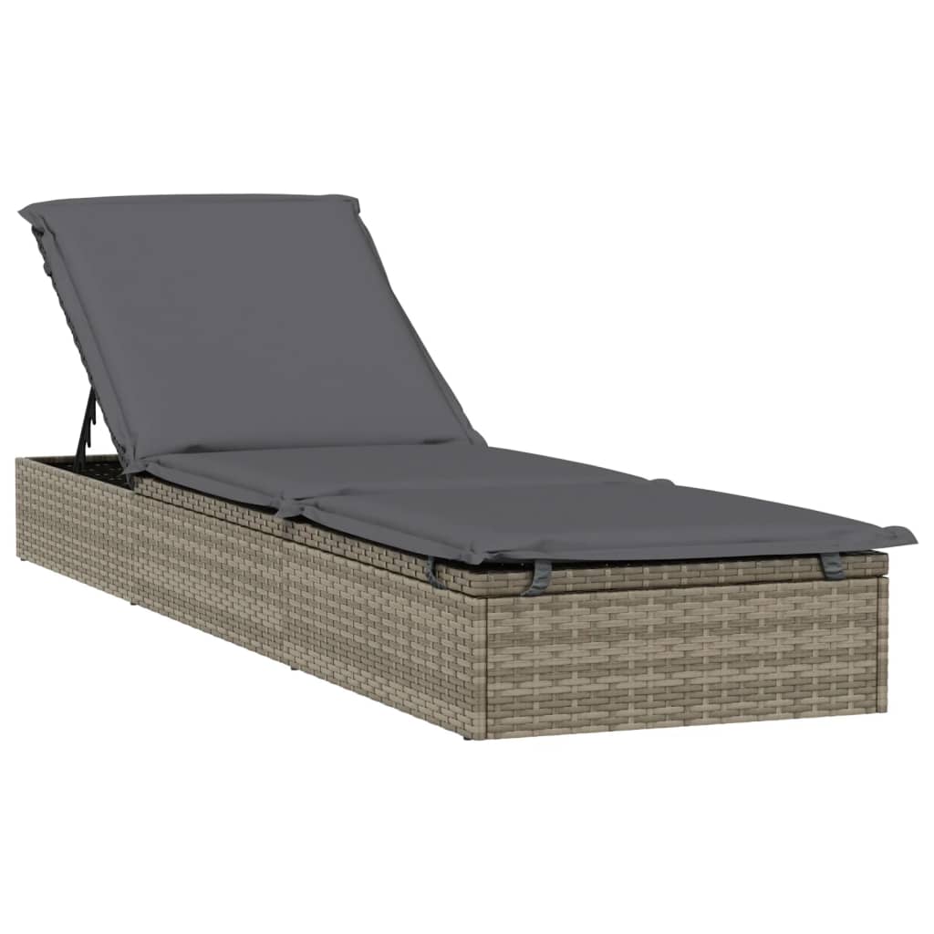 Lettino con Tetto Rotondo Grigio 211x57x140 cm Polyrattan 319643