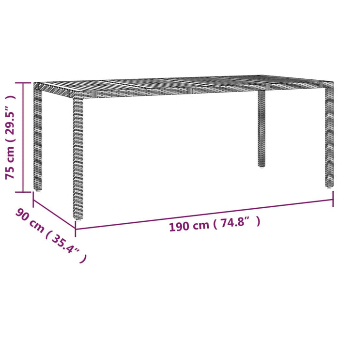 Tavolo Giardino Piano Legno Grigio Polyrattan e Massello Acacia 319555