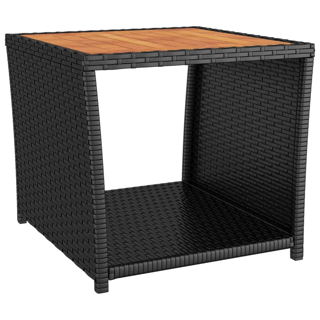 Tavolino con Piano Legno Nero Polyrattan Legno Massello Acacia 319558