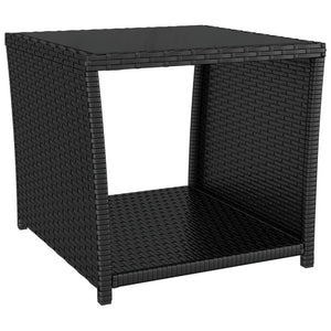 Tavolino con Piano Vetro Nero in Polyrattan e Vetro Temperato 319560