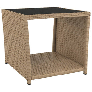 Tavolino con Piano Vetro Beige in Polyrattan e Vetro Temperato 319561