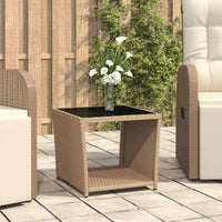 Tavolino con Piano Vetro Beige in Polyrattan e Vetro Temperatocod mxl 126352