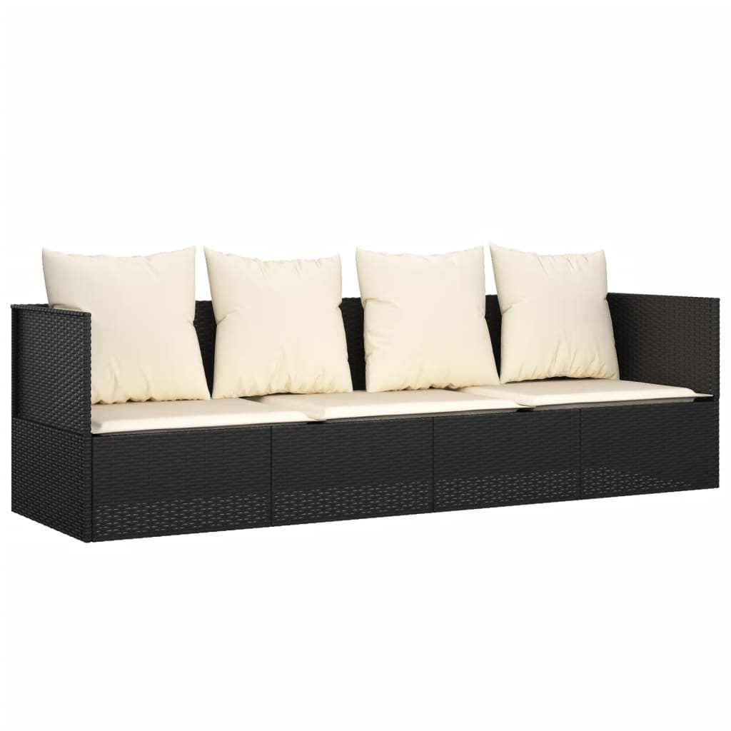 Lettino Prendisole da Esterno con Cuscini Nero in Polyrattan cod mxl 65497