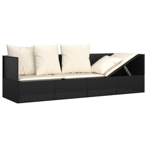 Lettino Prendisole da Esterno con Cuscini Nero in Polyrattan cod mxl 65497