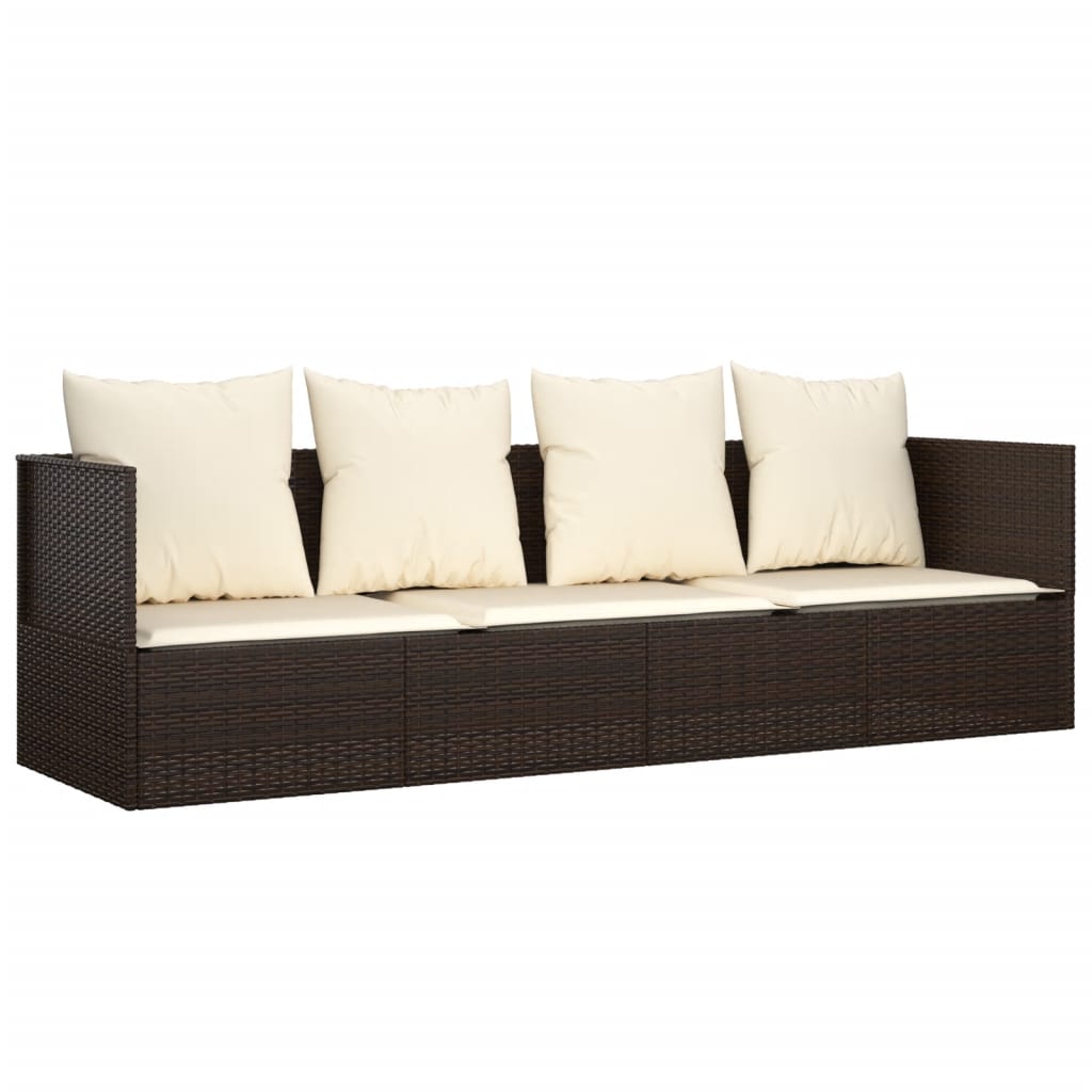 Lettino Prendisole da Esterno con Cuscini Marrone in Polyrattan cod mxl 65498