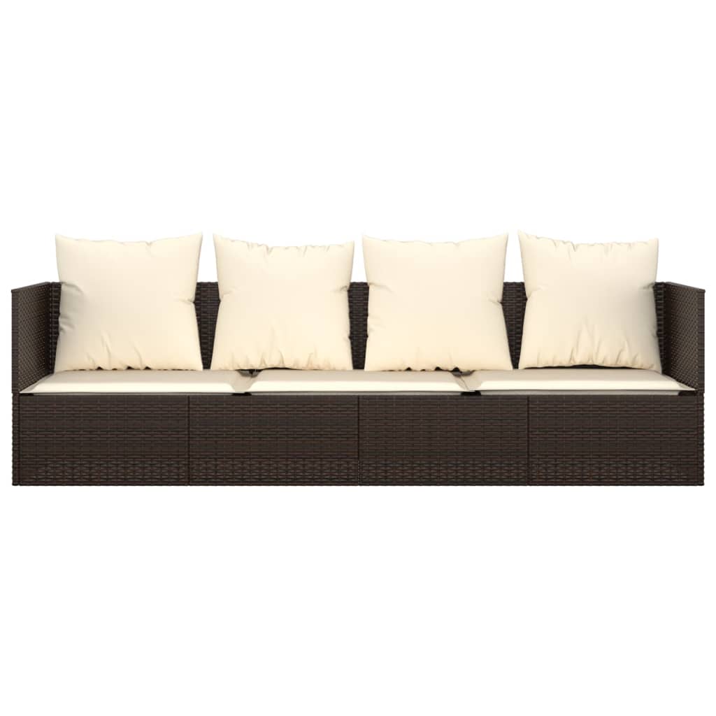 Lettino Prendisole da Esterno con Cuscini Marrone in Polyrattan cod mxl 65498