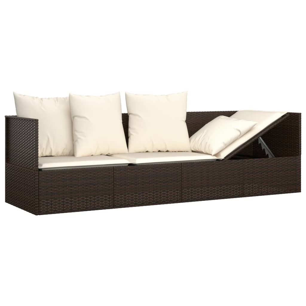 Lettino Prendisole da Esterno con Cuscini Marrone in Polyrattan cod mxl 65498