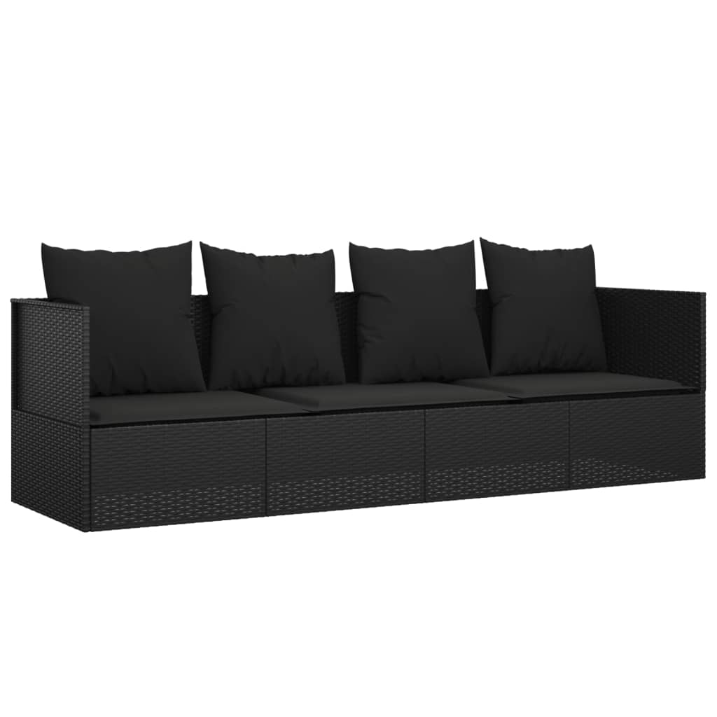 Lettino Prendisole da Esterno con Cuscini Nero in Polyrattan cod mxl 65500