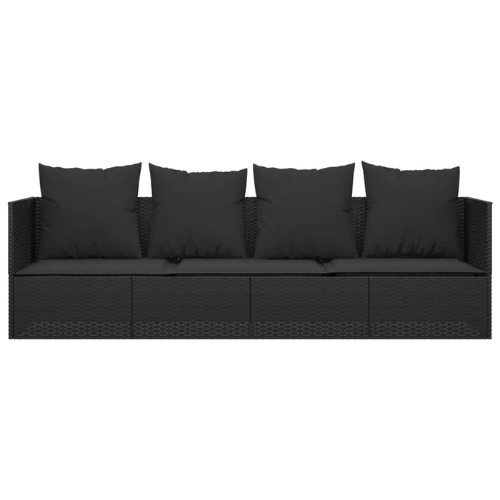 Lettino Prendisole da Esterno con Cuscini Nero in Polyrattan cod mxl 65500