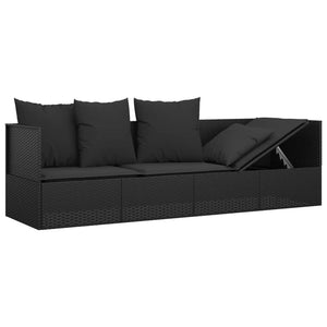 Lettino Prendisole da Esterno con Cuscini Nero in Polyrattan cod mxl 65500