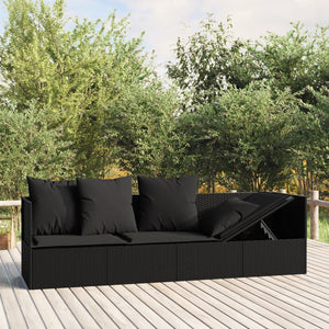 Lettino Prendisole da Esterno con Cuscini Nero in Polyrattan cod mxl 65500