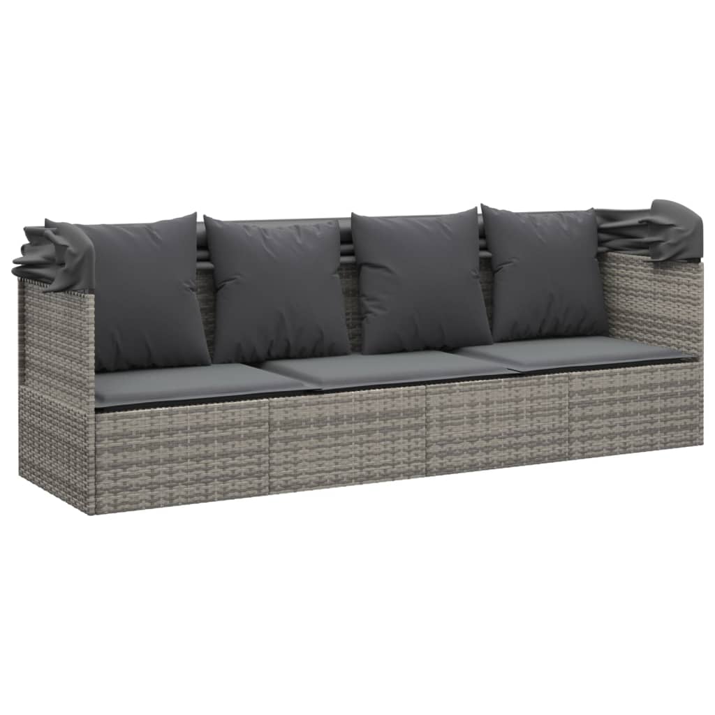 Lettino Prendisole Esterno Tetto e Cuscini Grigio Polyrattan cod mxl 65503