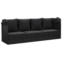 Lettino Prendisole Esterno con Tetto e Cuscini Nero Polyrattan cod mxl 65504