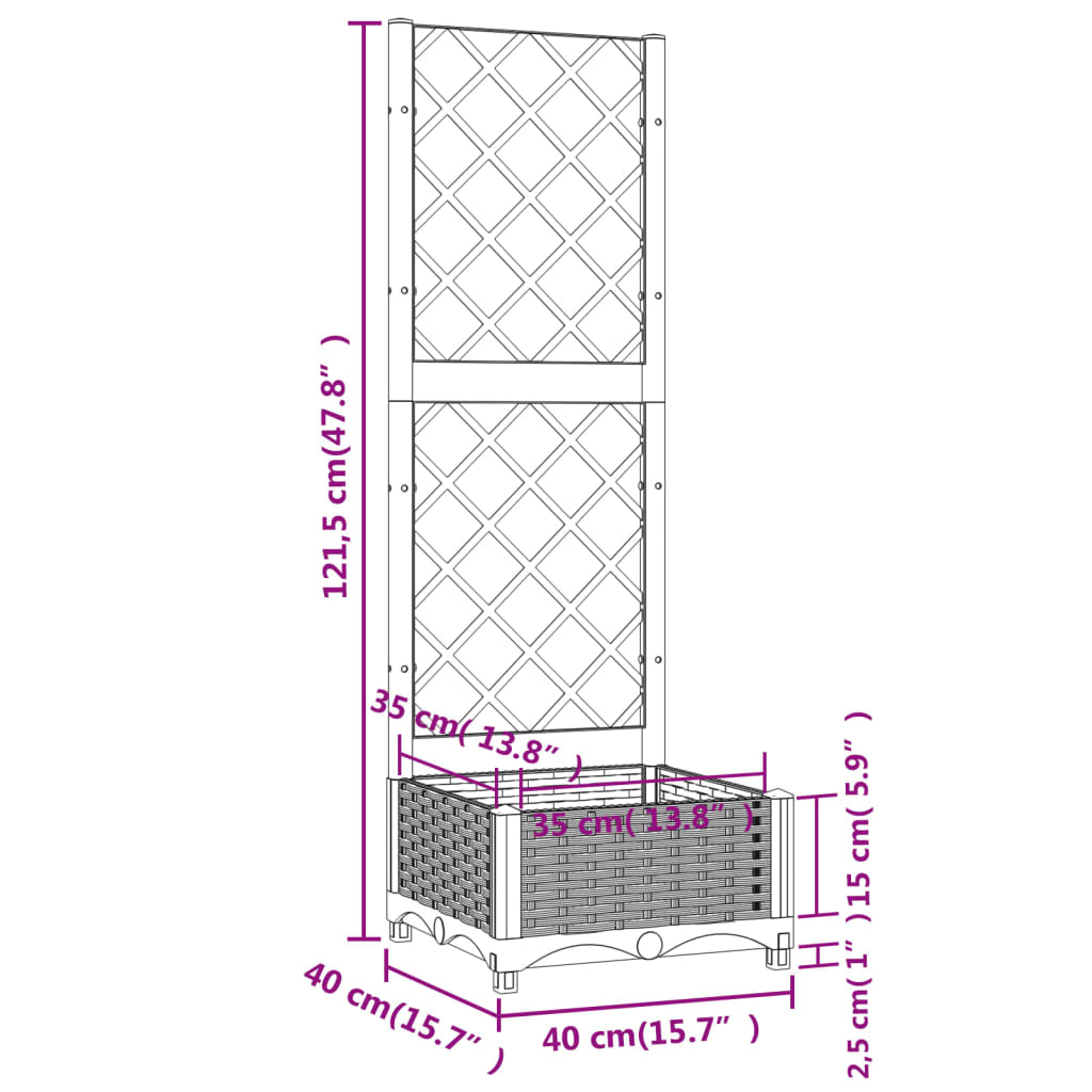 Fioriera da Giardino e Graticcio Grigio Chiaro 40x40x121,5cm PP 153269