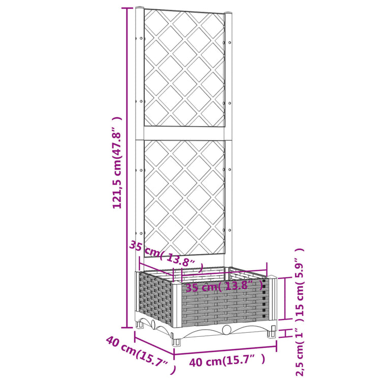 Fioriera da Giardino e Graticcio Grigio Chiaro 40x40x121,5cm PP 153269