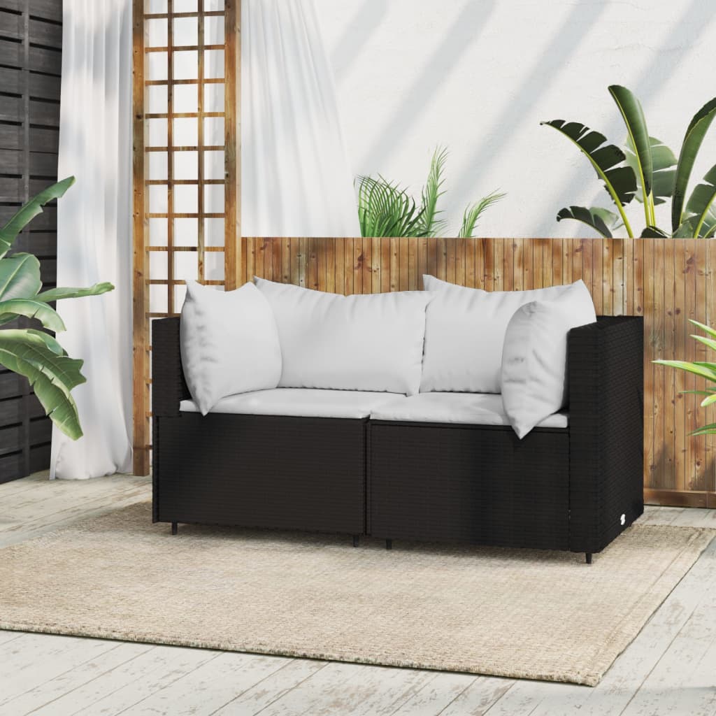 Divani Angolari da Giardino con Cuscini 2pz in Polyrattan Nero 319730