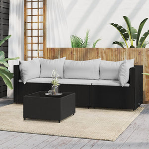 Set Divani da Giardino 4 pz con Cuscini Nero in Polyrattan 319735