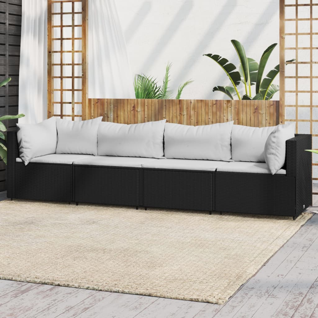 Set Divani da Giardino 4 pz con Cuscini Nero in Polyrattancod mxl 130051