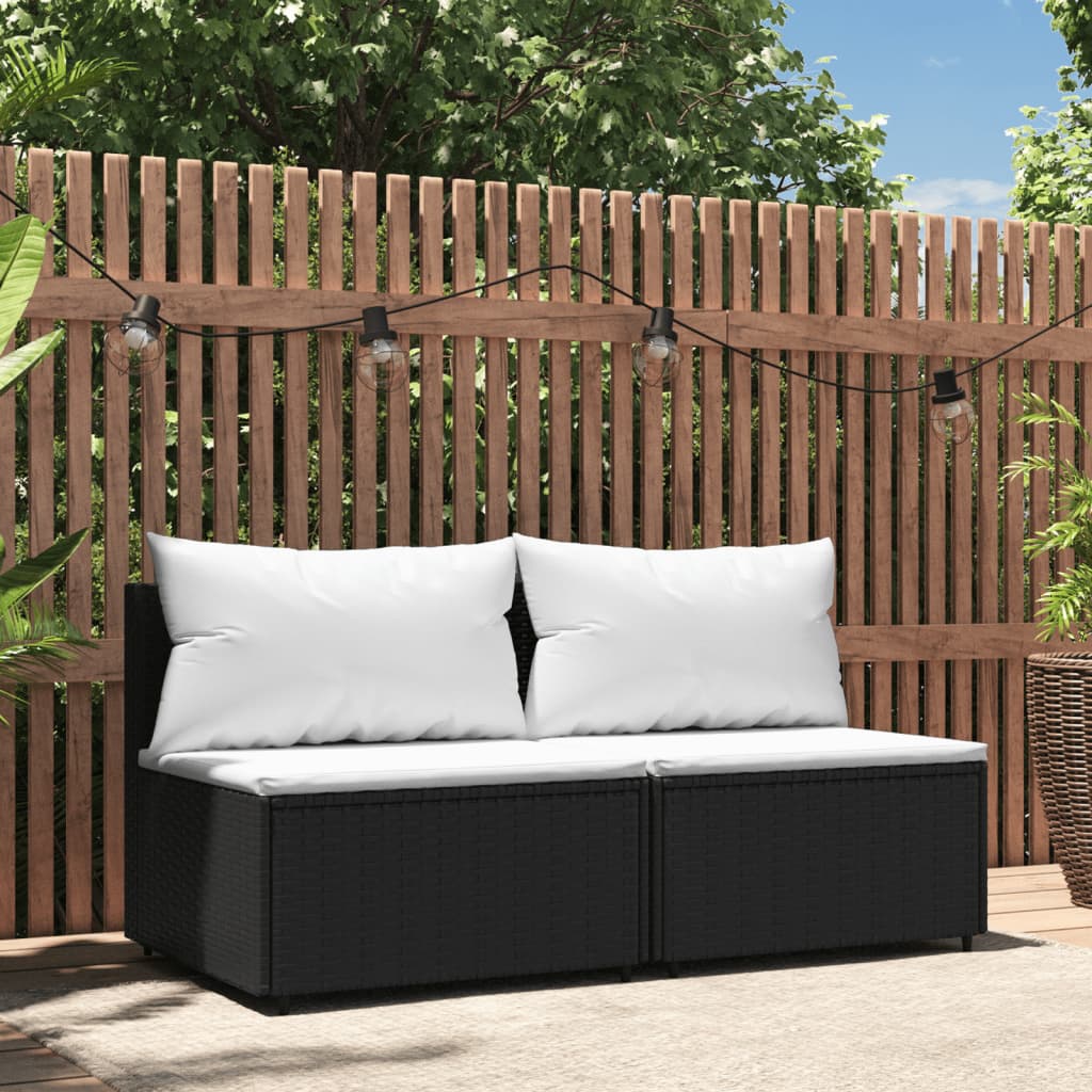 Divani Centrali da Giardino con Cuscini 2pz in Polyrattan Nero 319738