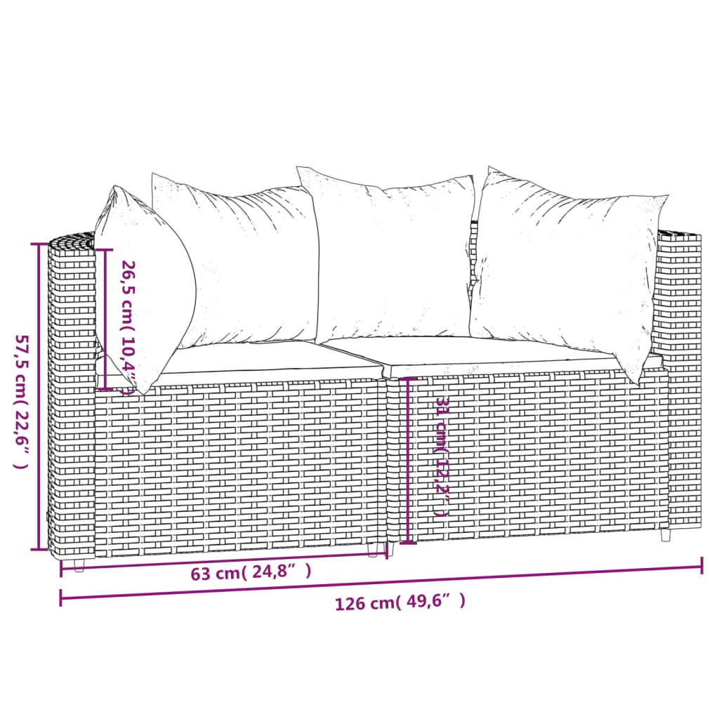 Divani Angolari da Giardino con Cuscini 2pz in Polyrattan Nero 319742