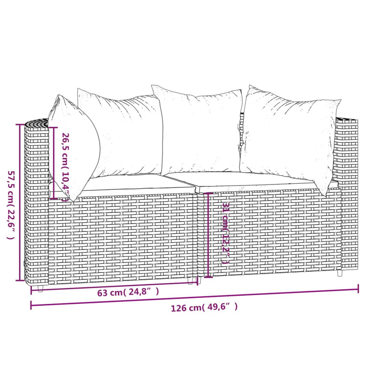 Divani Angolari da Giardino con Cuscini 2pz in Polyrattan Nero 319742