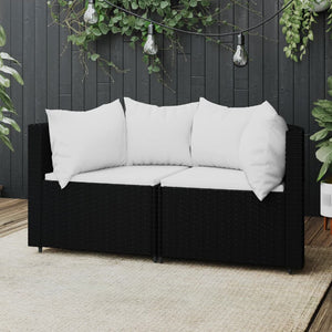 Divani Angolari da Giardino con Cuscini 2pz in Polyrattan Nero 319742