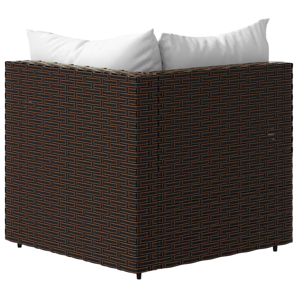 Divano Angolare da Giardino con Cuscini in Polyrattan Marrone 319745