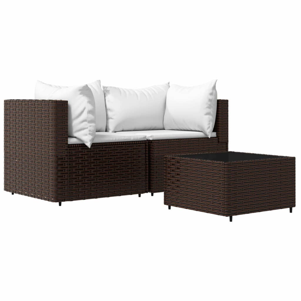 Set Mobili da Giardino 3 pz con Cuscini in Polyrattan Marrone 319747