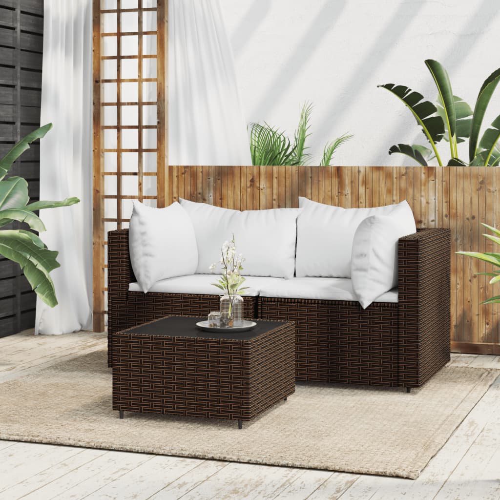 Set Mobili da Giardino 3 pz con Cuscini in Polyrattan Marrone 319747