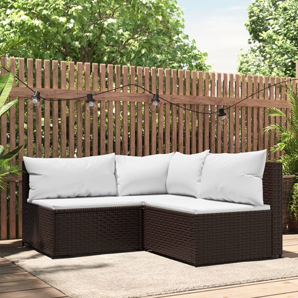 Set Mobili da Giardino 3 pz con Cuscini in Polyrattan Marronecod mxl 130075