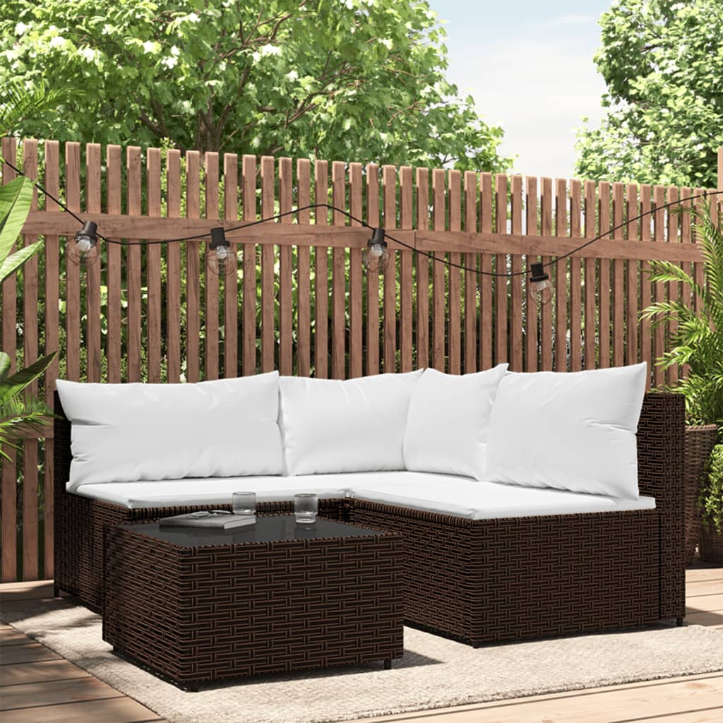 Set Mobili da Giardino 4 pz con Cuscini in Polyrattan Marrone 319749