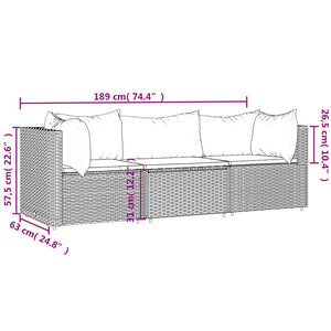 Set Mobili da Giardino 3 pz con Cuscini in Polyrattan Marrone 319750