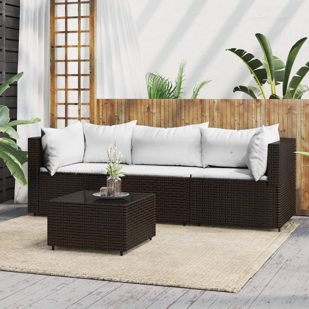 Set Mobili da Giardino 4 pz con Cuscini in Polyrattan Marronecod mxl 82202