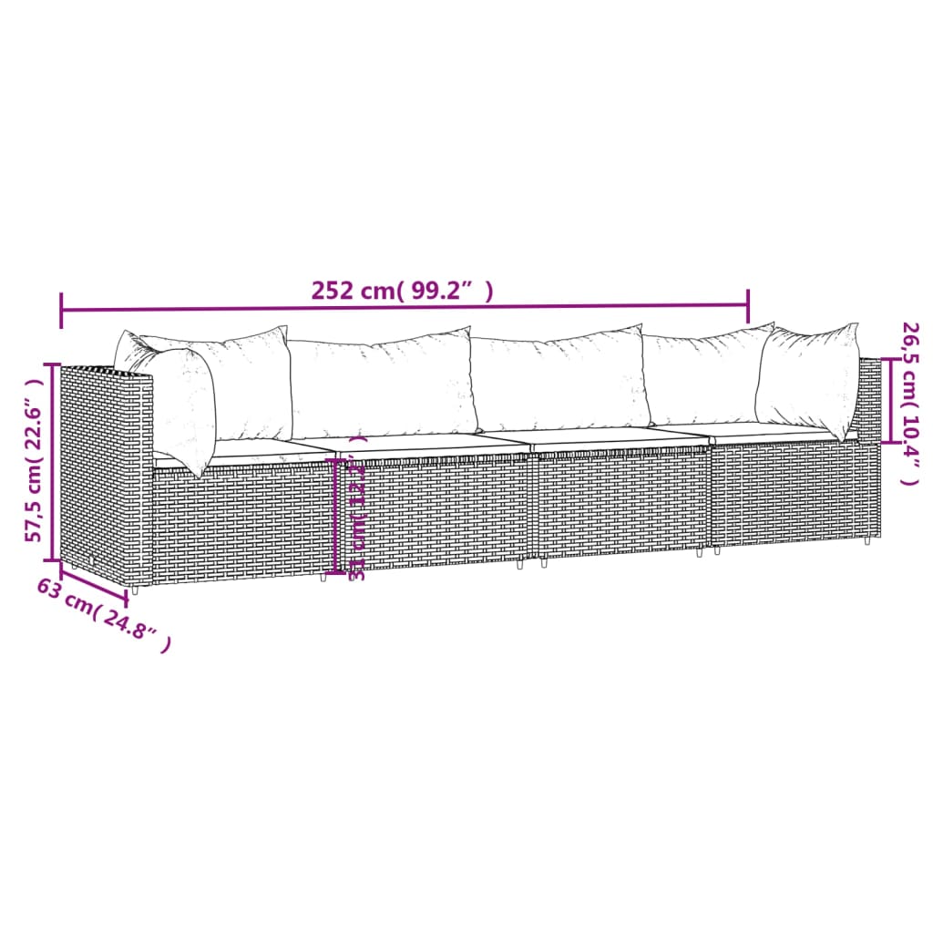 Set Mobili da Giardino 4 pz con Cuscini in Polyrattan Marrone 319752