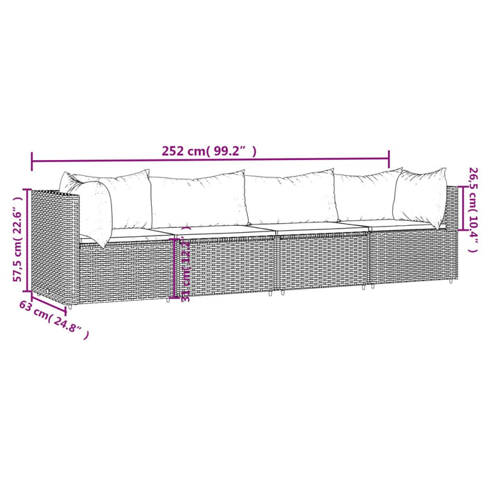 Set Mobili da Giardino 4 pz con Cuscini in Polyrattan Marrone 319752