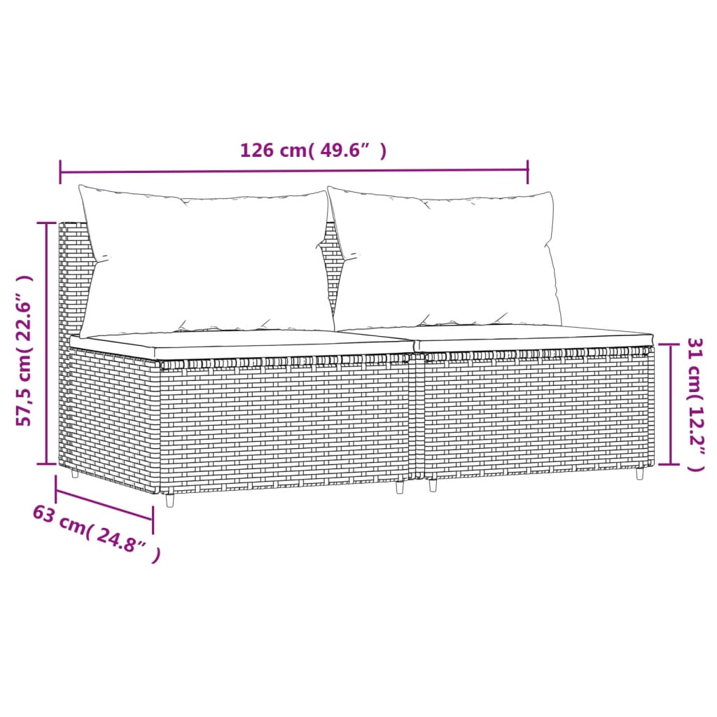 Divani Centrali da Giardino con Cuscini 2pz Polyrattan Marrone 319754