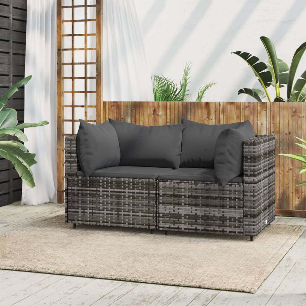 Divani Angolari da Giardino con Cuscini 2pz Polyrattan Grigiocod mxl 130063