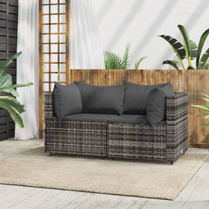 Divani Angolari da Giardino con Cuscini 2pz Polyrattan Grigiocod mxl 130063