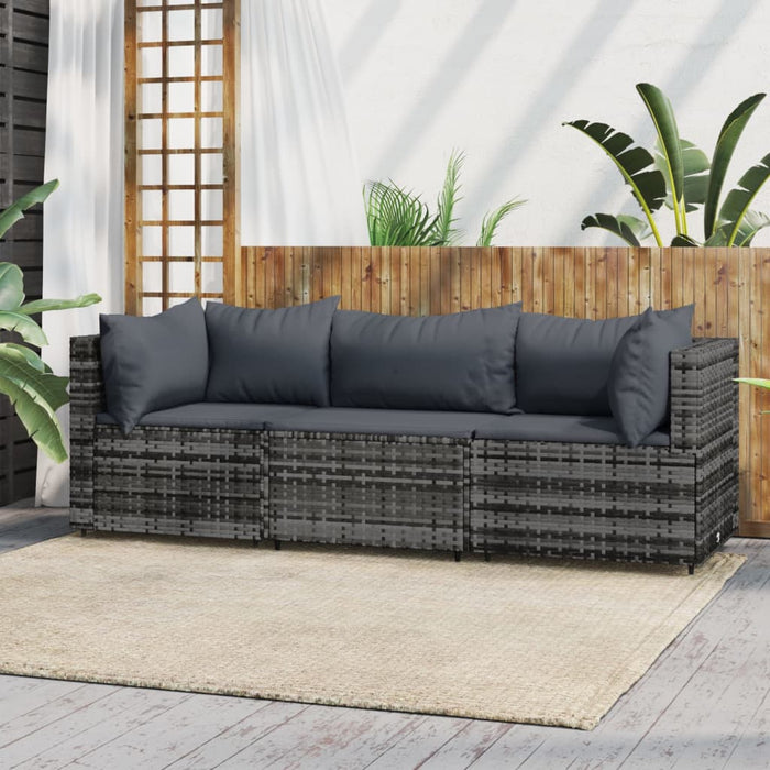 Set Divani da Giardino 3 pz con Cuscini in Polyrattan Grigio 319766