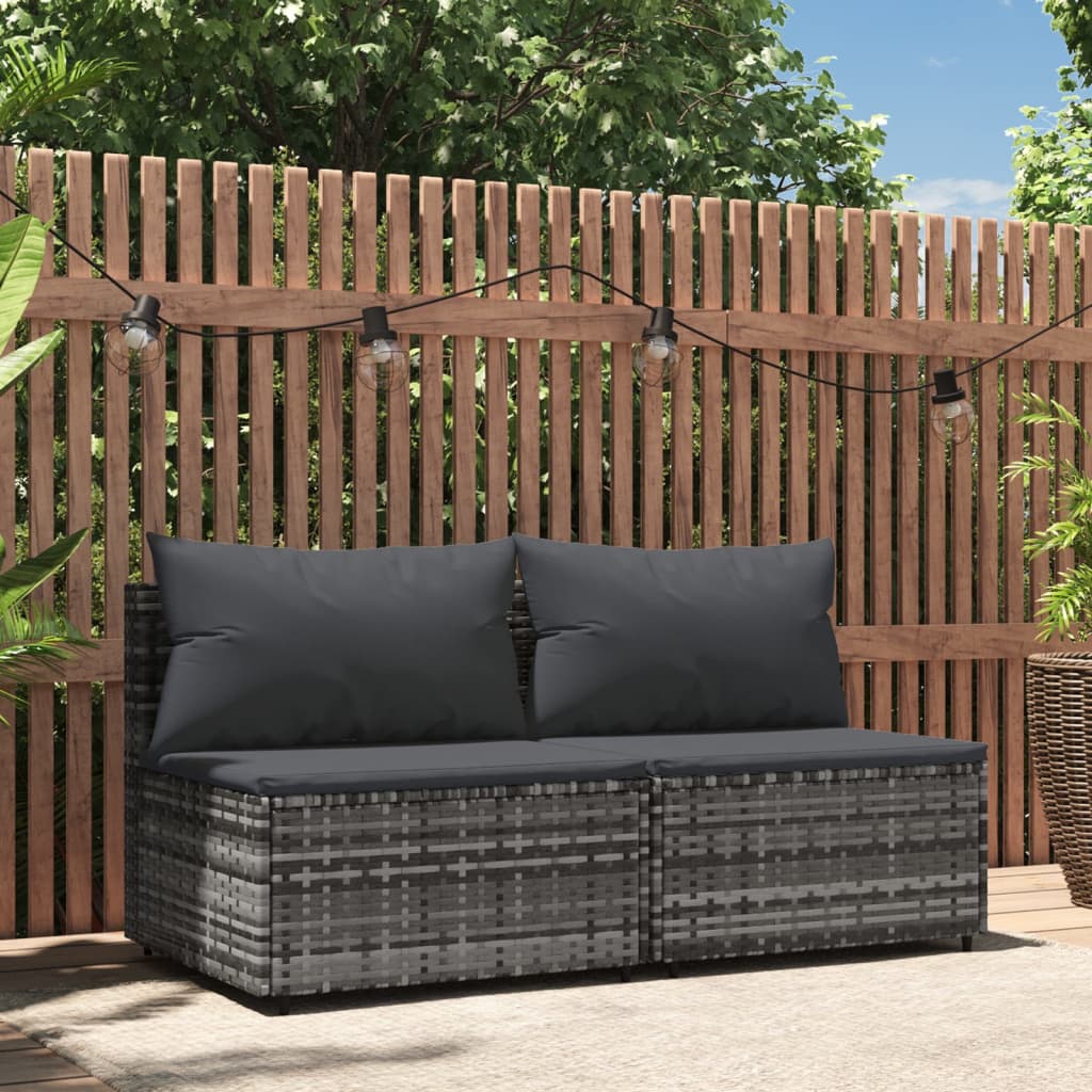 Divani Centrali da Giardino con Cuscini 2pz Polyrattan Grigiocod mxl 82196