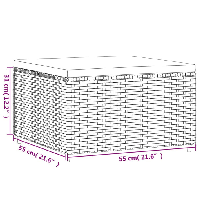 Poggiapiedi da Giardino con Cuscino in Polyrattan Grigio 319772