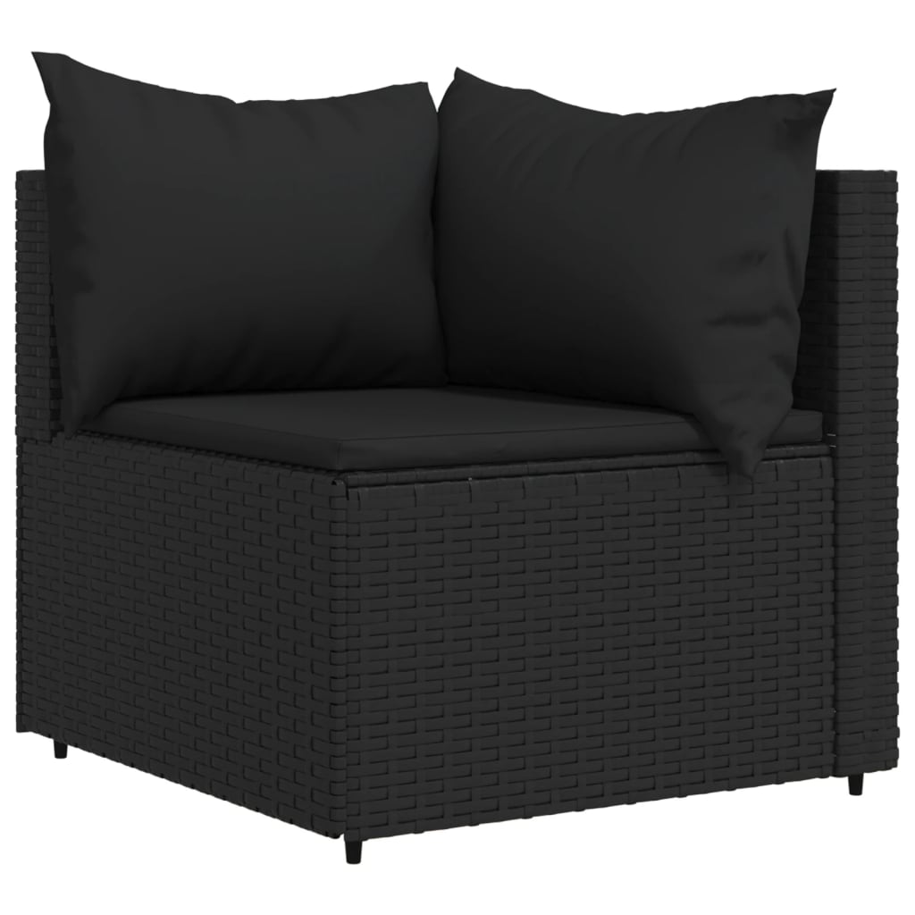 Divano Angolare da Giardino con Cuscini in Polyrattan Nero 319777