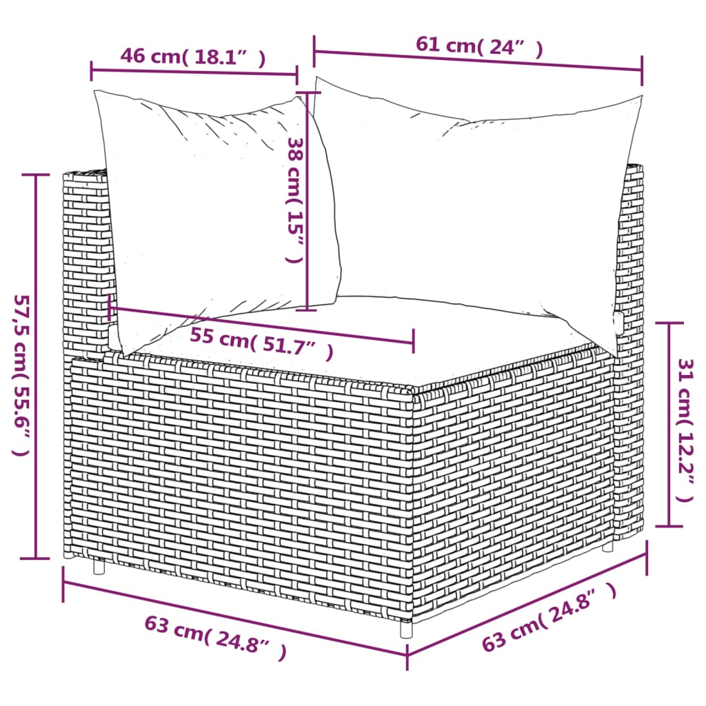 Divano Angolare da Giardino con Cuscini in Polyrattan Nero 319777