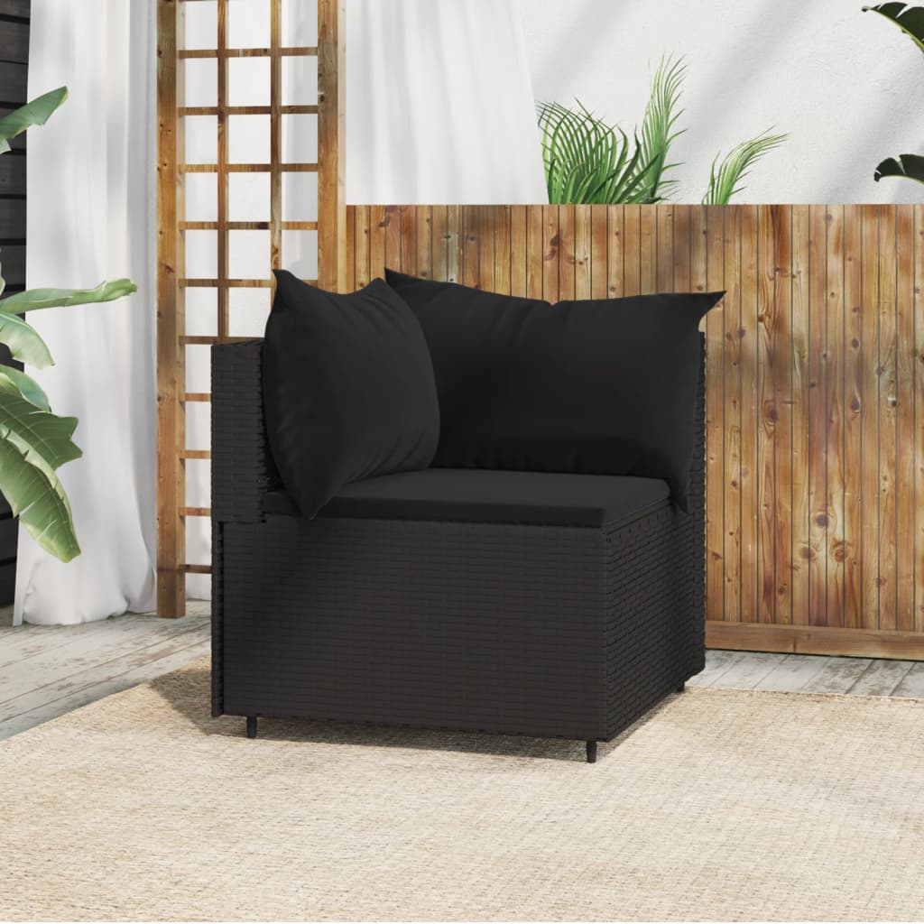 Divano Angolare da Giardino con Cuscini in Polyrattan Nero 319777