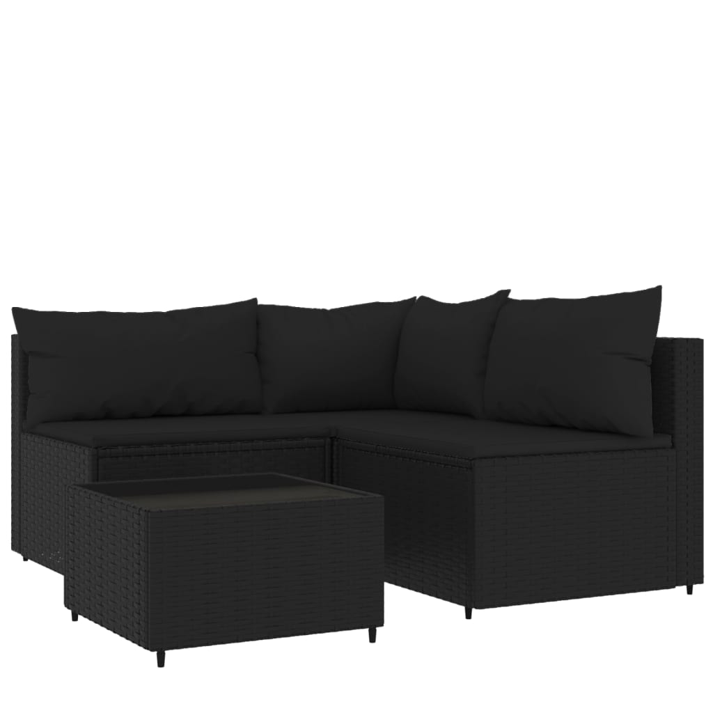 Set Divani da Giardino 4 pz con Cuscini Nero in Polyrattan 319781