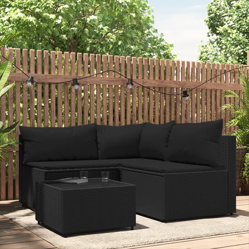 Set Divani da Giardino 4 pz con Cuscini Nero in Polyrattancod mxl 130060