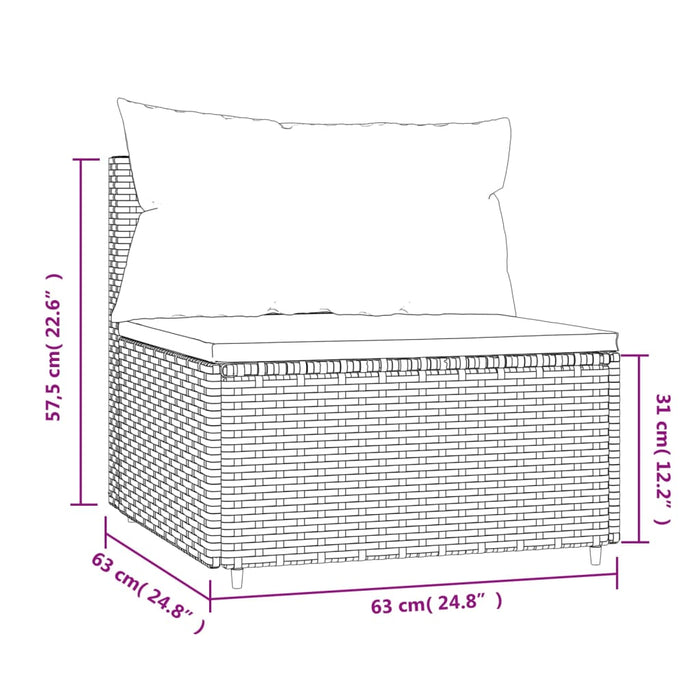 Divano Centrale da Giardino con Cuscini in Polyrattan Nero 319785