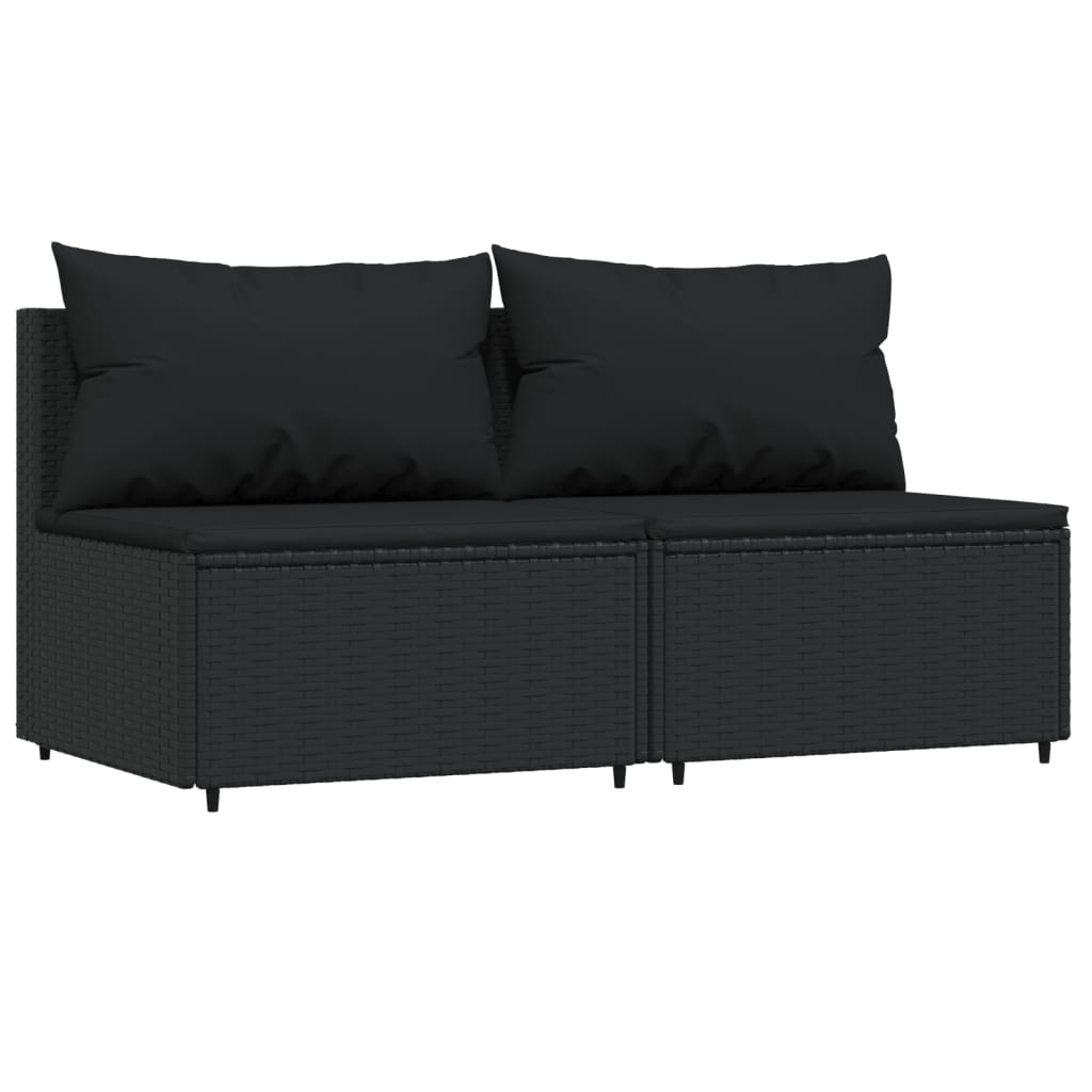 Divani Centrali da Giardino con Cuscini 2pz in Polyrattan Nero 319786