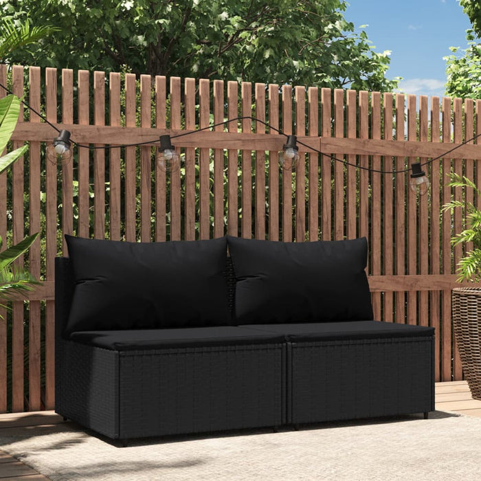 Divani Centrali da Giardino con Cuscini 2pz in Polyrattan Nero 319786