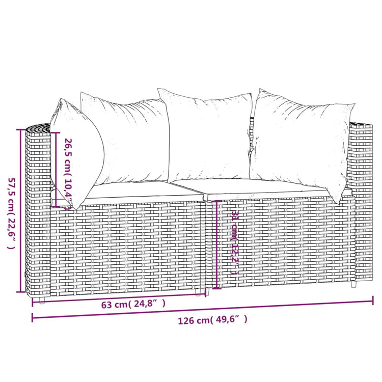 Divani Angolari da Giardino con Cuscini 2pz in Polyrattan Nero 319790